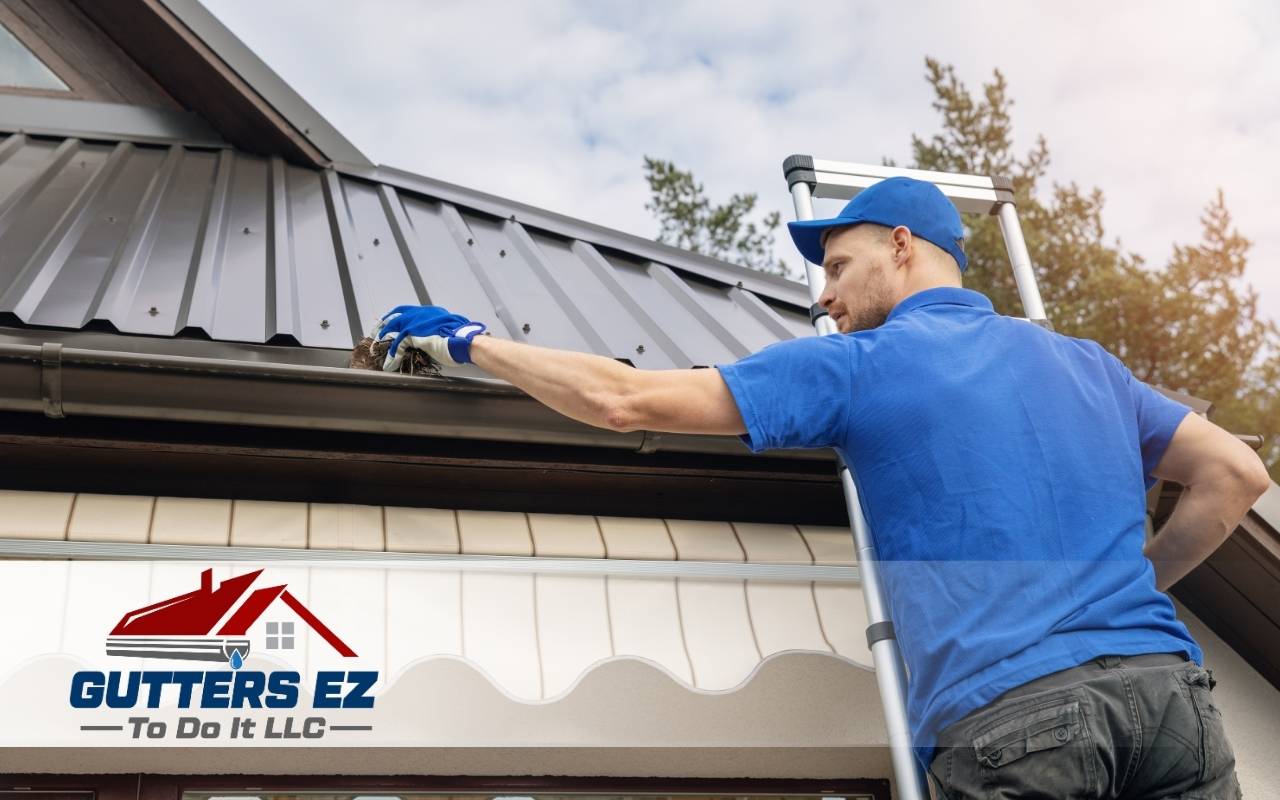Close-up of durable copper gutters aging naturally on a home