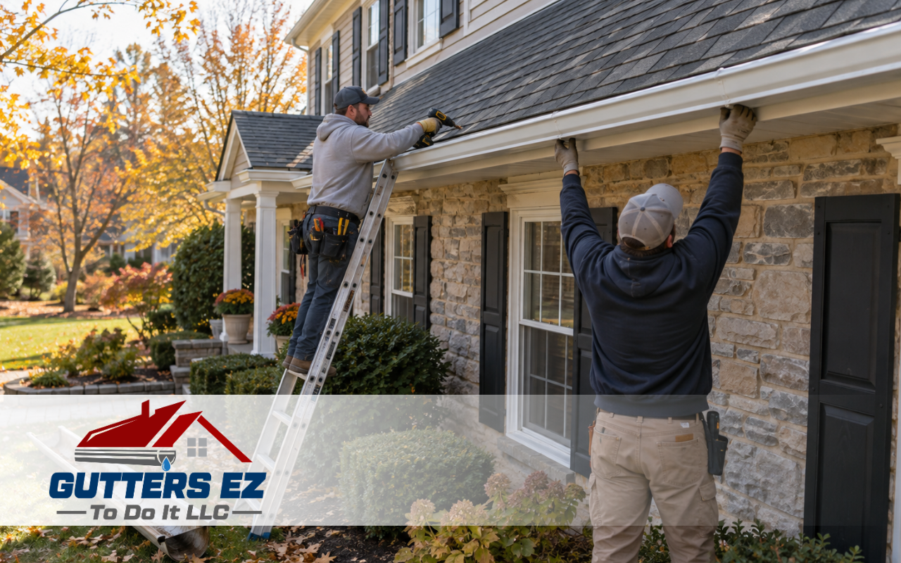 Contractor replacing old gutters on a residential property in Montgomery County, PA