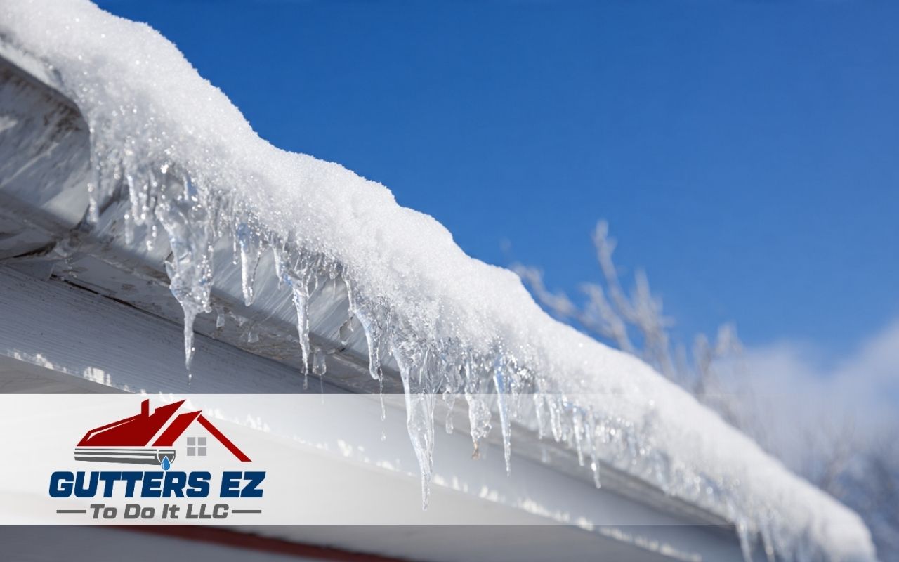Aluminum vs steel gutters freeze-thaw comparison on a snowy home roofline