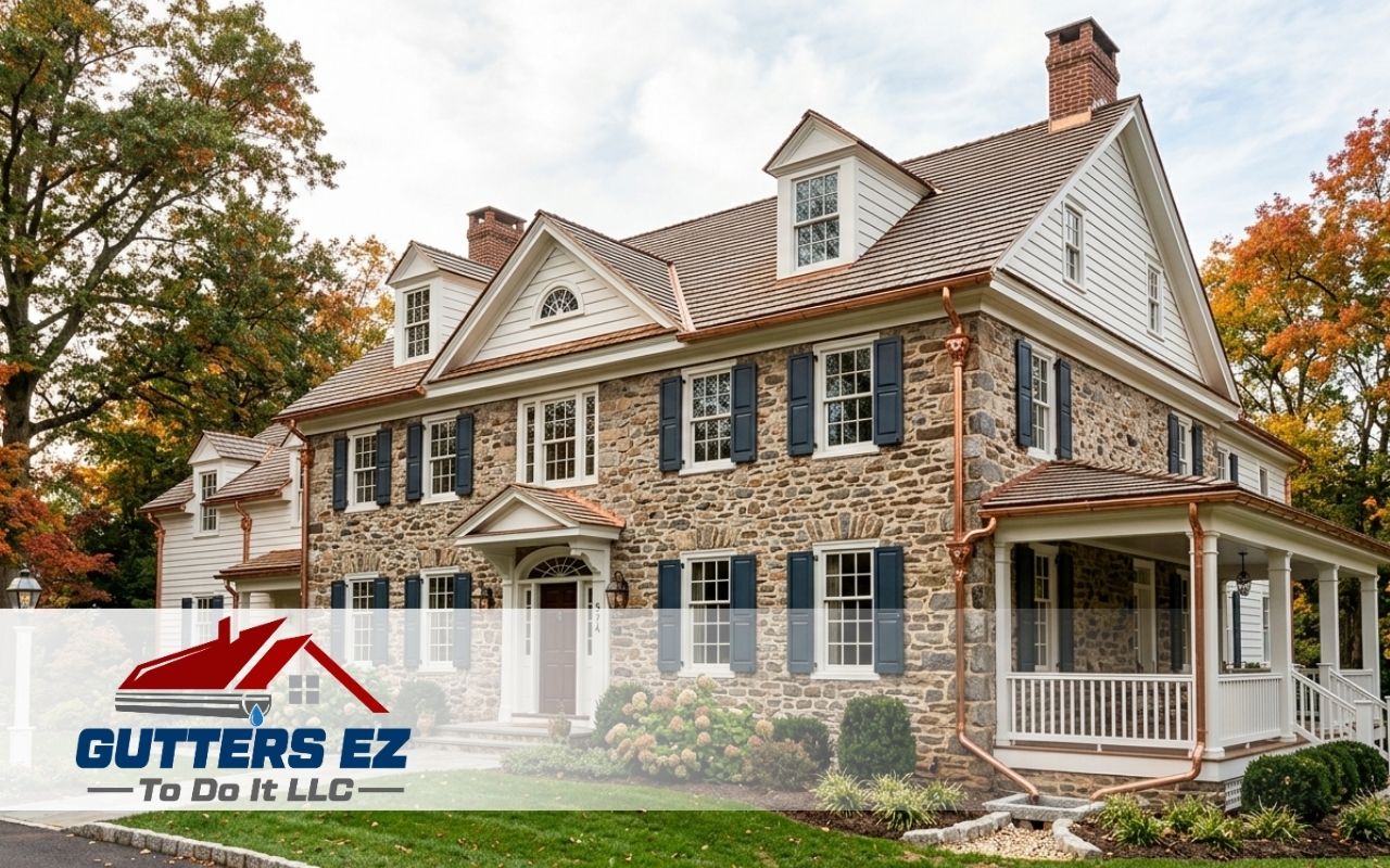 copper gutters for historic homes in Pennsylvania on a classic exterior