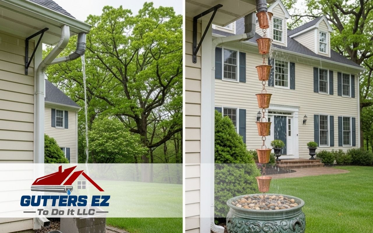 Rain chains vs downspouts in Pennsylvania home drainage comparison
